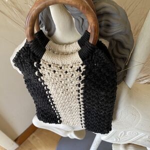 Elegant Black and Cream Crochet Handbag